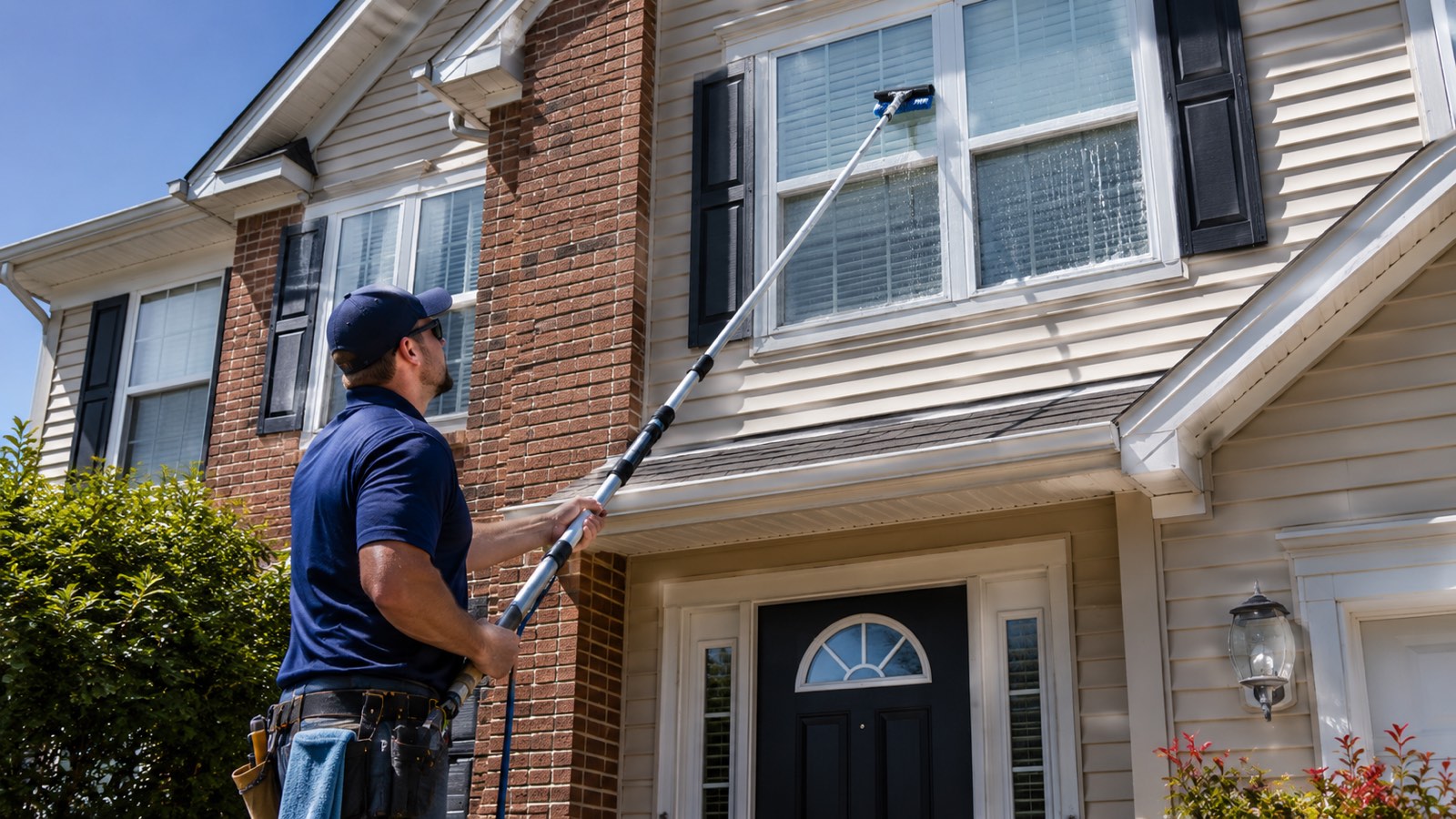 window cleaning Fishers IN technician washing exterior glass